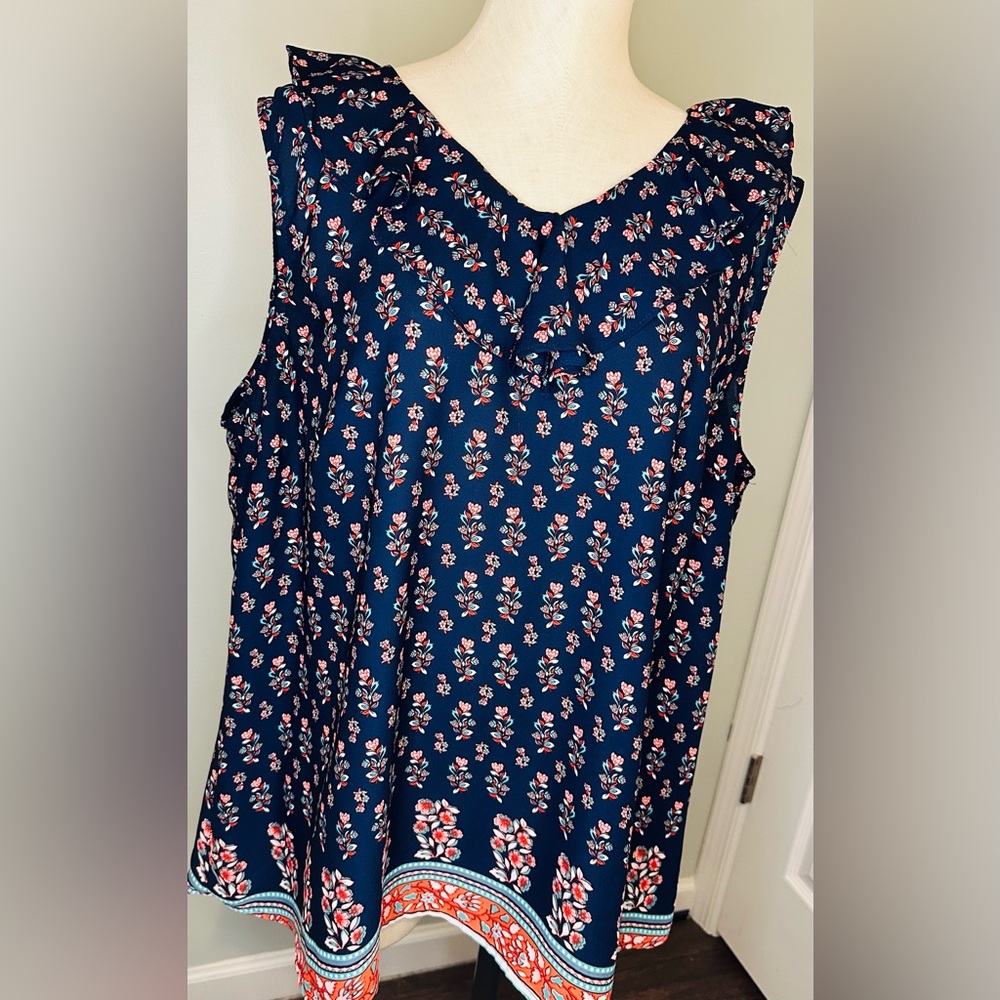 Women’s Floral Tank Top with Ruffle Front - lightweight and loose fit